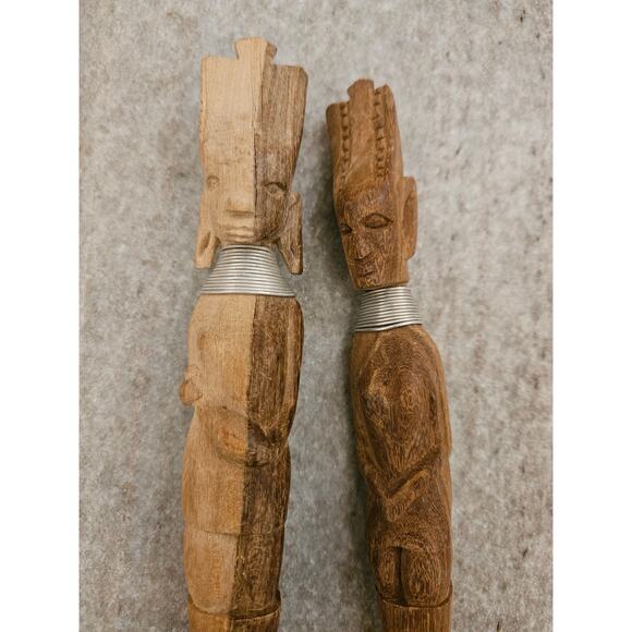 Vintage African Hand Carved Wooden Fork Set  14" Long Lot of 2 - Picture 3 of 4